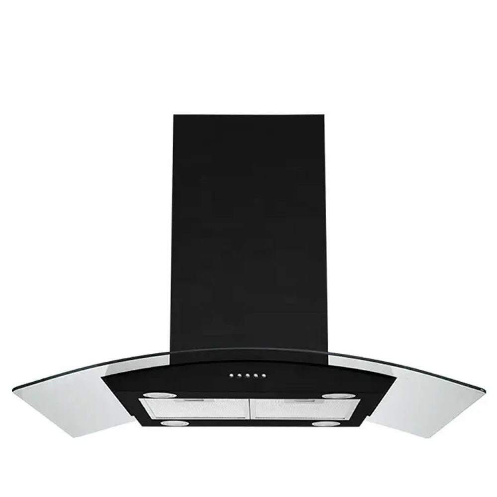Convertible Vent Wall Mount Range Hood in Stainless Steel Black and Glass